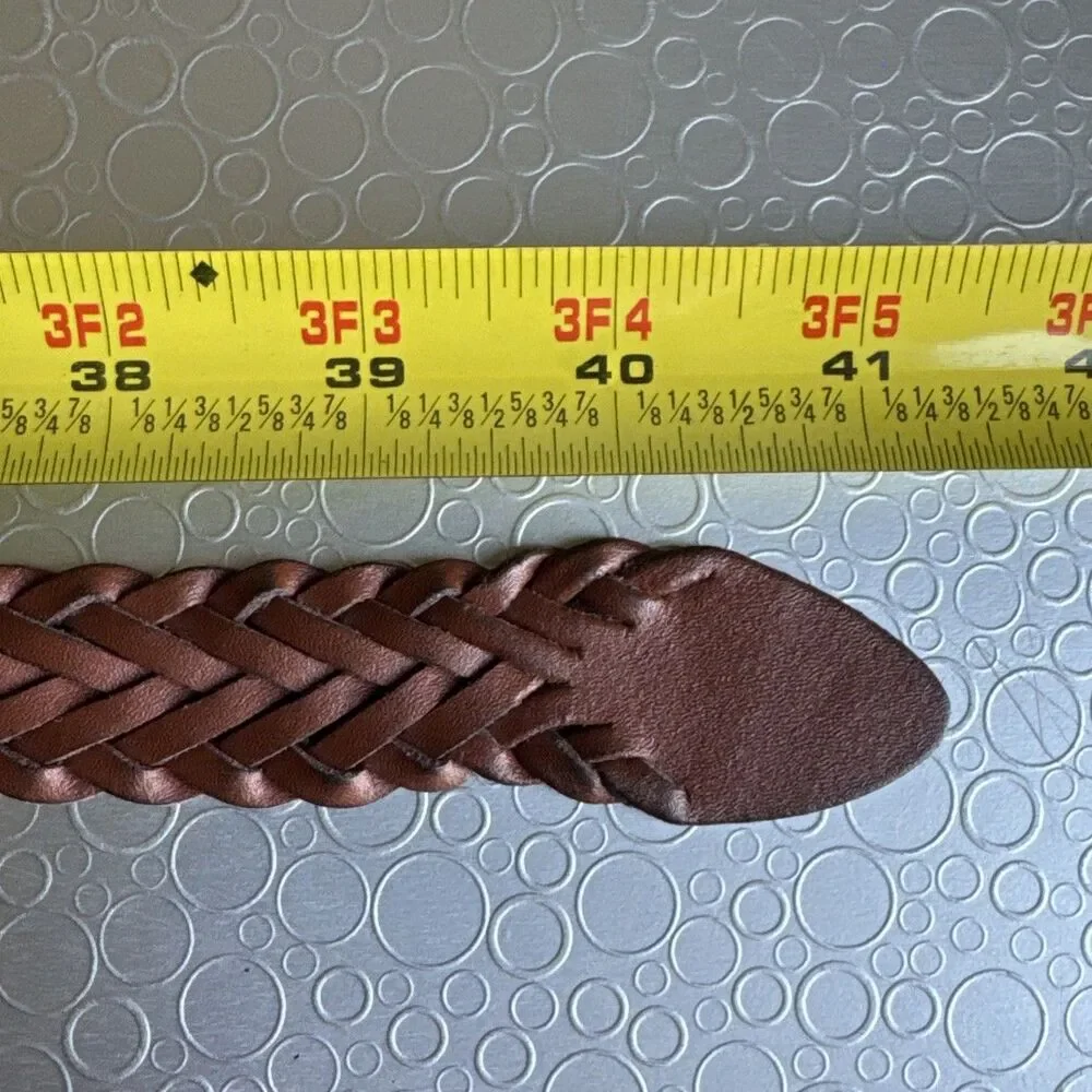Vintage Argentina Braided Leather Belt Womens L XL 34 36 Brown Woven Skinny 1”